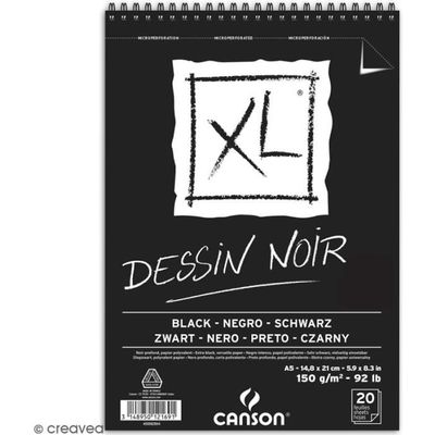 Carnet A5 Canson XL - Dessin noir - 20 feuilles - Papiers à dessin