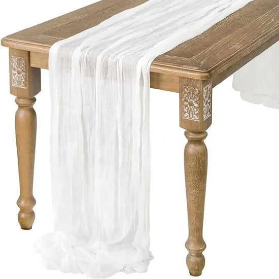 Chemin De Table En Mousseline KAMEUN 300x70cm - Style Boho Pour Mariage, Fête - Lavable