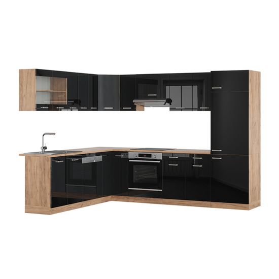 Cuisine D'angle Fame-Line Anthracite/chêne Doré - 227 X 287 Cm Sans Plan De Travail - Meubles MDF Soft-close