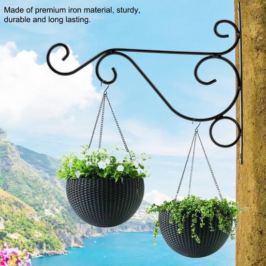 Support de suspension de plante de fer crochet fleur décoration jardin 30 * 21cm (noir)