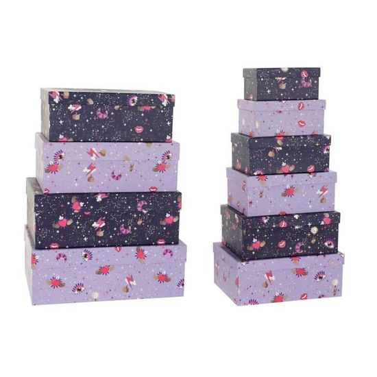 4 Boîtes De Rangement Parfum Violette 35x25x17,5 Cm - Carton Rigide, Design Italien, Poignées Renforcées - 7