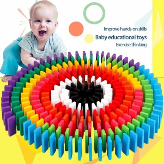 Kit de blocs de dominos en bois arc en ciel pour enfants, jouet éducatif, lumineux, cadeau pour bébés garçons SET DE SOIN -