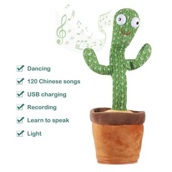 BEAUXI Cactus Qui Chante Et Danse – 120 Chansons, Enregistrement, USB, 35 Cm, Cadeau Fun Pour Enfants