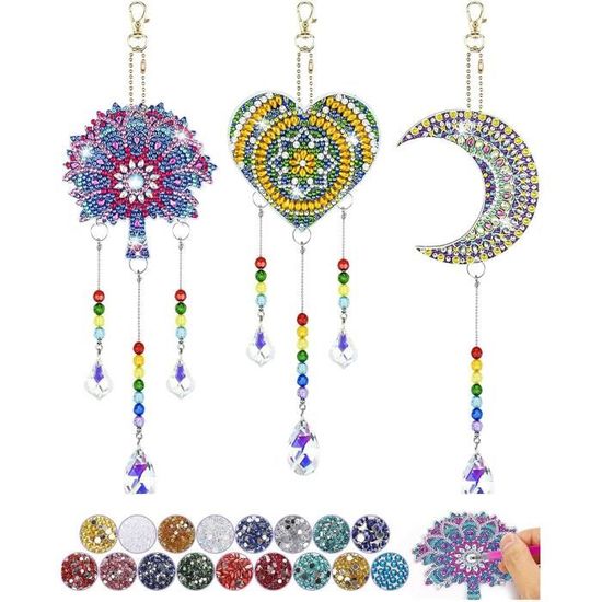 5D Diamants Cristal Kit Diamond Painting Attrape-Soleil 3 Pièces | Carillon à Vent DIY | Broderie Diamant Papillon, Oiseau, Soleil | Loisir Créatif Enfants Et Adultes Kit Broderie Diamant 5D