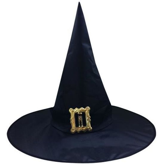 Chapeau de sorcière adulte Halloween - GENERIQUE - Noir avec boucle argent - Taille unique
