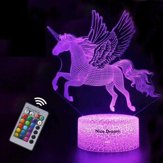 Veilleuse Licorne 3D pour Enfants, Fille Lampe LED USB Veilleuse Illusion, 16 Couleurs Changeantes avec Télécommande pour Enfants