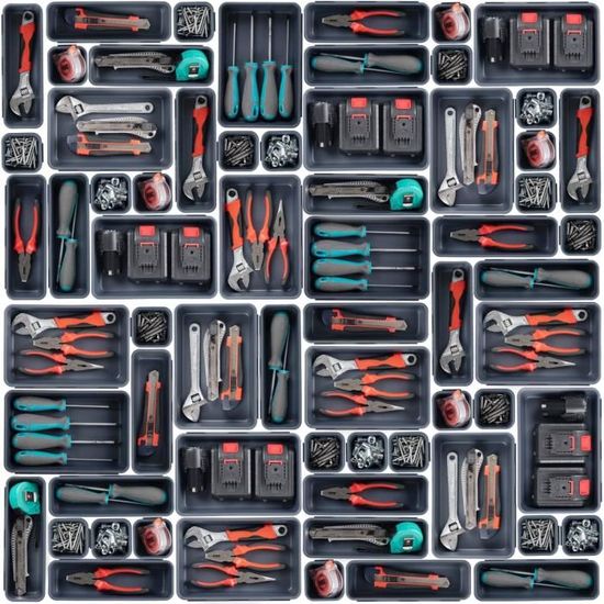 A-LUGEI Organisateur Tiroirs 69 Pièces - 5 Tailles Modulables - Rangement Garage, Atelier Ou Salle De Bain