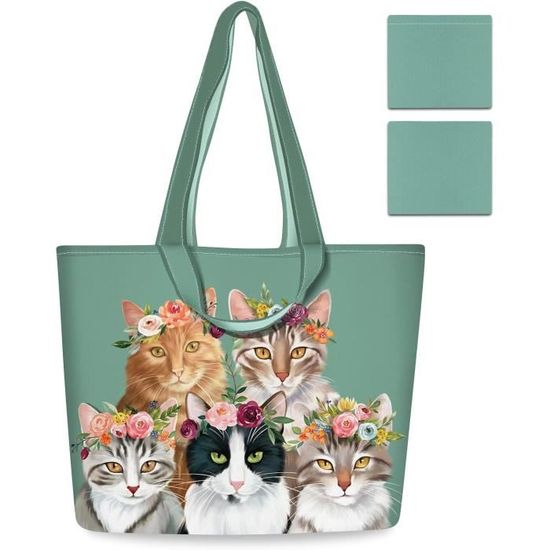 Tote Bag Toile Chat Fleur - Sac Cabas Femme - Neuf Avec étiquettes, Modèle Ysound Wildcats
