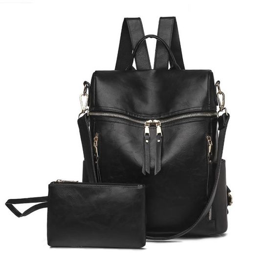 Sac à Dos Femme En Cuir PU Imperméable - Style Collège Élégant Pour Randonnée Et Voyage