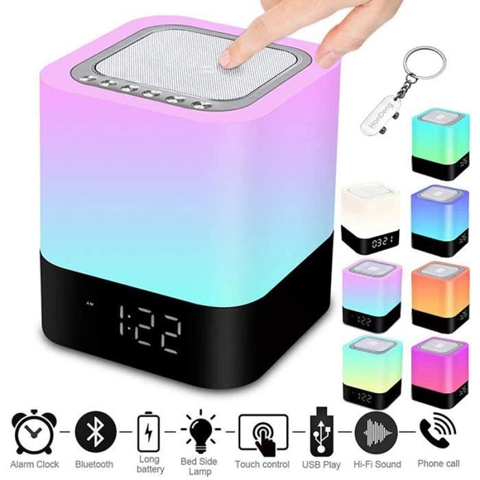 Enceinte Portable sans Fil Bluetooth Haut-Parleur avec Contrôle Tactile Multicolor Lampe de Chevet, Réveil, Lecteur MP3.