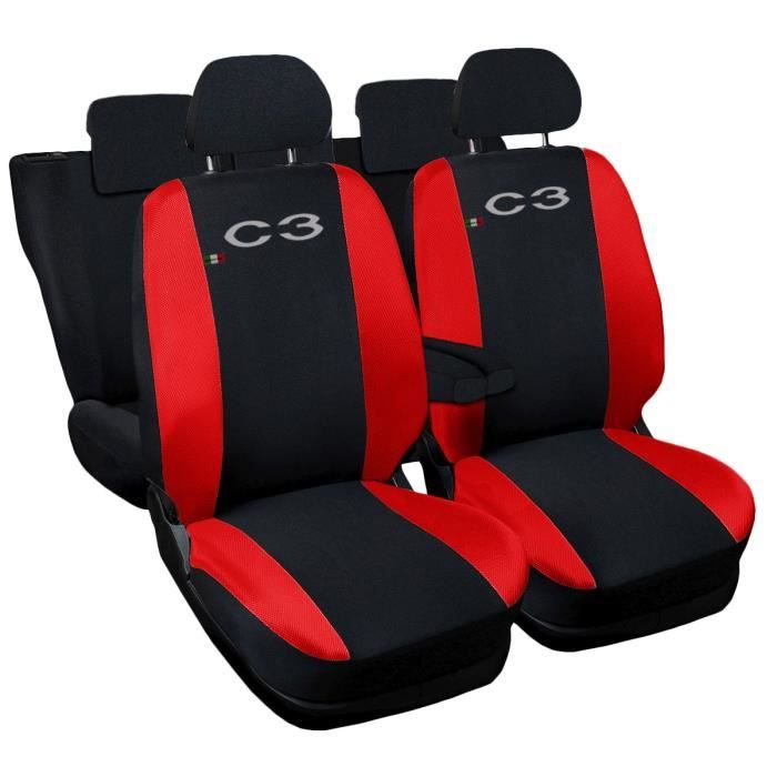 Housses de siège deux-colorés pour Citroen C3 - noir rouge