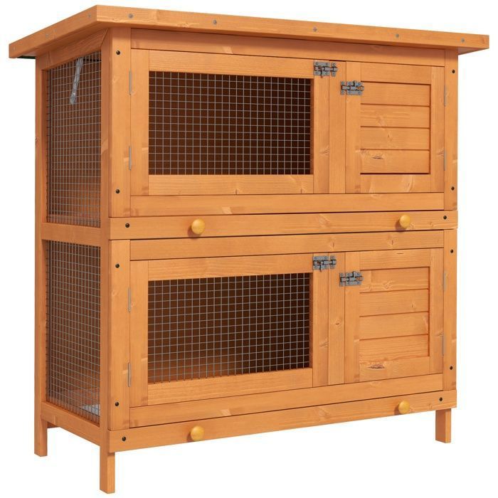 Clapier à lapin cage à lapin double niveau plateaux coulissants 4 portes verrouillables toit ouvrant 90L x 45l x 90H cm neuf 69