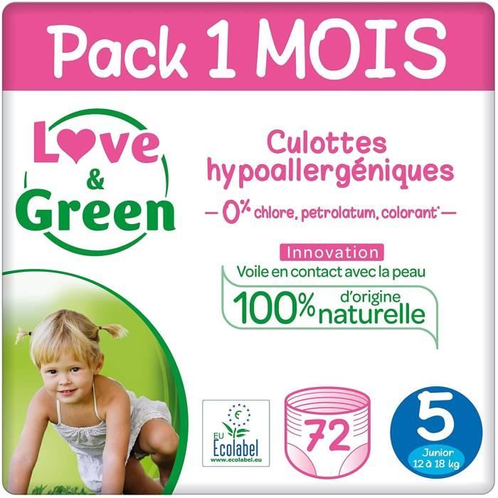 Couches lavables Love & Green Couches Culottes Taille 5 (12 à 18 kg) - Pack 1 mois (72 couches culottes) 173048