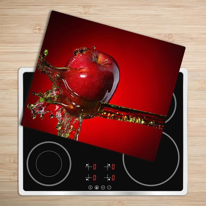 Tulup Glass Planche à découper avec couvercle protecteur pour cuisine résistant chaleur 60x52 cm - „Pomme Et Eau”