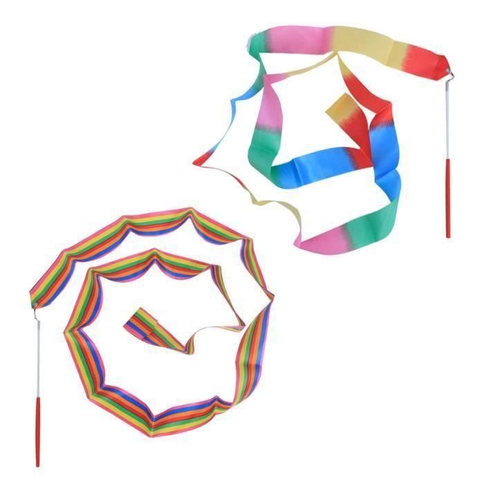 2 Pcs M Rubans De Gymnastique Aux Couleurs Vives Arc En Ciel Art Twirling Ruban Bâton Danse RUBAN DE GYMNASTIQUE RYTHMIQUE