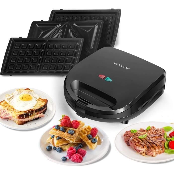 Aigostar Rubik 30JVU - Appareil 3 en 1 : grill, gaufrier et appareil à sandwichs. Plaques antiadhésives et interchangeables. Grande