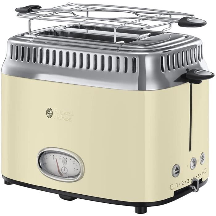 Bouilloire électrique Toaster Grille-Pain, 3 Fonctions, Température Ajustable, Réchauffe Viennoiserie, Design Vintage - Crème