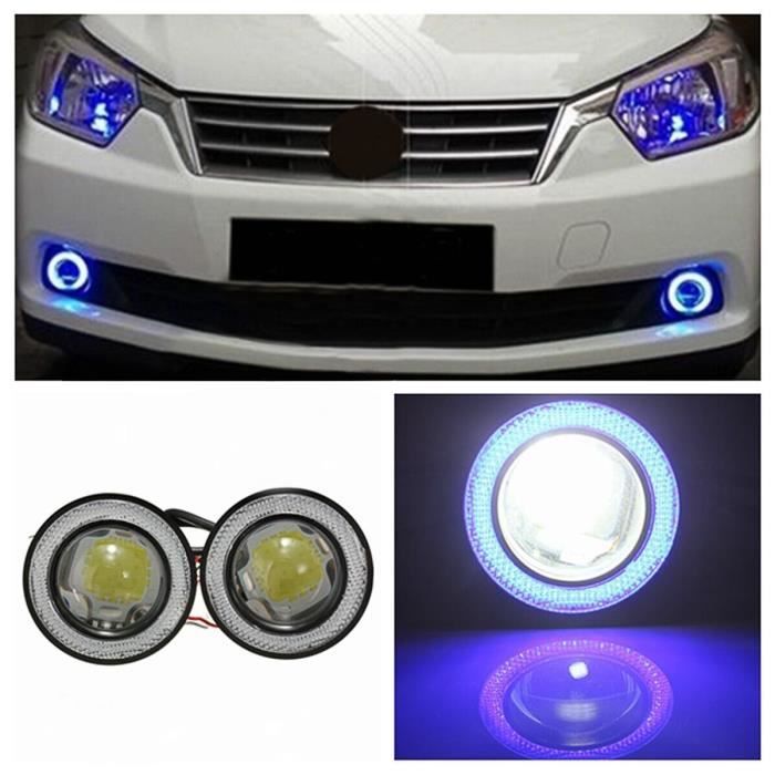 12V 3- LED Phare antibrouillard projecteur Angel yeux Anneau Lumière voiture Bleu