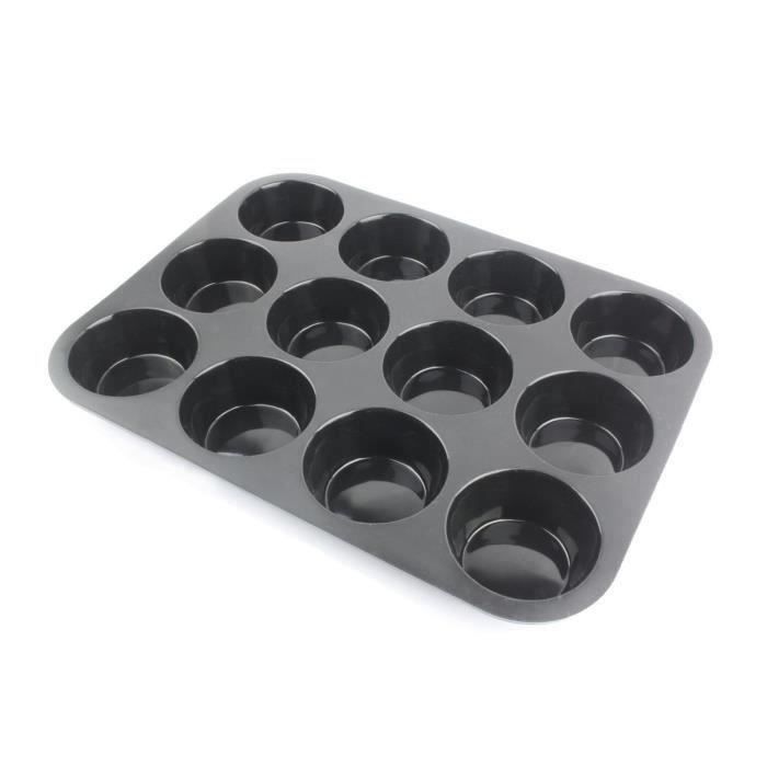 Moule 12 muffins anti-adhésif muffins en silicone , cupcakes, brownies, gâteaux, pudding Noir