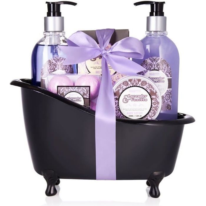 BRUBAKER Cosmetics - Coffret de bain - Lavande/Vanille - 8 Pièces - Baignoire décorative - Noir/Violet