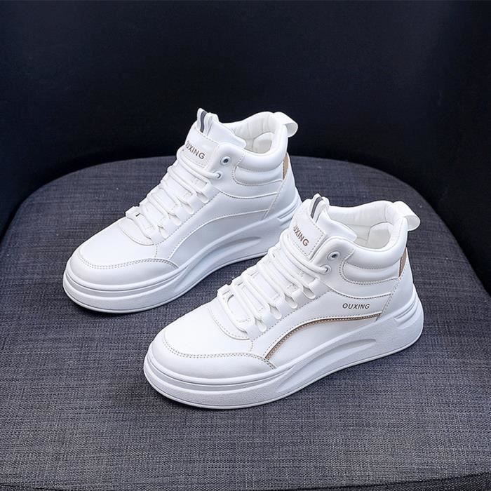 Confort Baskets Montantes femmes Chaussures plates Casual Blanc