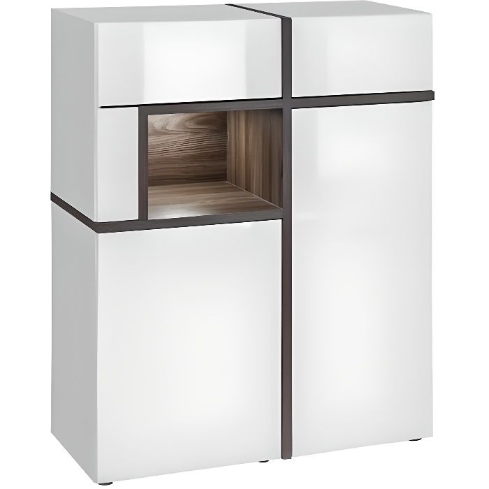 Vaisselier bas, bar CRISS + LED. Vitrine, argentier déco, moderne et design pour votre salon. 40 Gris
