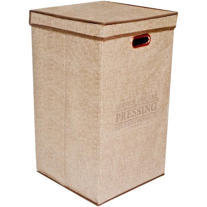 Meuble Panier Rangement Linge Design Inscription Pressing Deluxe 70L Cuivre Marron