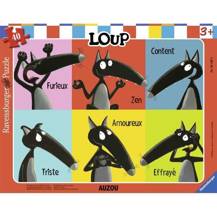 Ravensburger - Cadre apprivoisait Ses émotions 40 pièces, Puzzle, Casse Tete, Enfants, Garcon, Jouet Fille 4 Ans, Jeux, Loup, 400