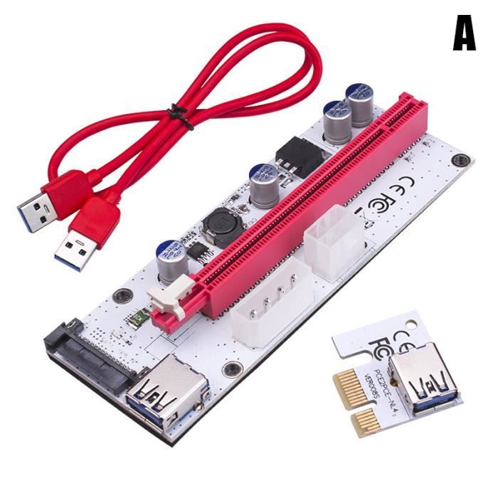 Carte Riser PCI-E PCI Express 1x à 16x Adaptateur de câble de données USB 3.0 SATA vers 4Pin I Tableau blanc rouge