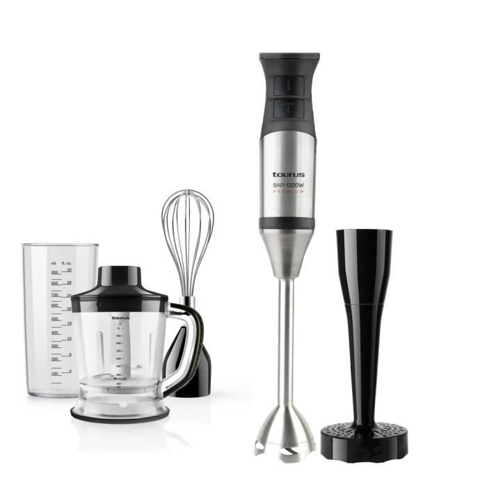 Mixeur plongeant Taurus Bapi 1200 Premium Complet 4 en 1 de 1200W avec 20 vitesses + Turbo et 4 accessoires