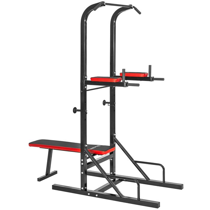 TECTAKE Banc de musculation pliable multifonction DIPS, Barre de traction, Banc d’haltère