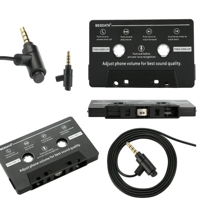 BESDATA Adaptateur Cassette Avec Fonction Microphone Appel Commutateur de musique Pour Auto Radio iPhone iPad iPod MP3 Mobile Noir