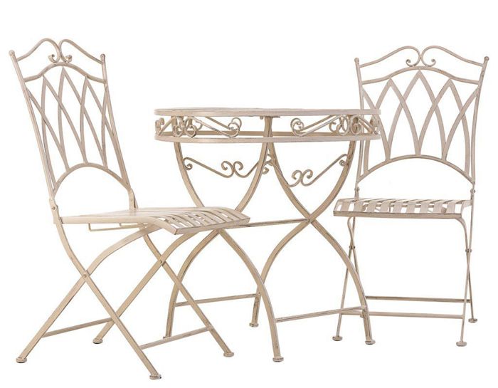 Ensemble table et 2 chaises en fer forgé coloris blanc