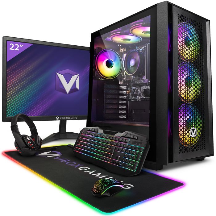 Vibox VI-180 PC Gamer – 22 Écran Pack – AMD Ryzen 3200GE 4GHz – Radeon Vega 8 – 16Go RAM – 1To NVMe SSD – Linux – WiFi