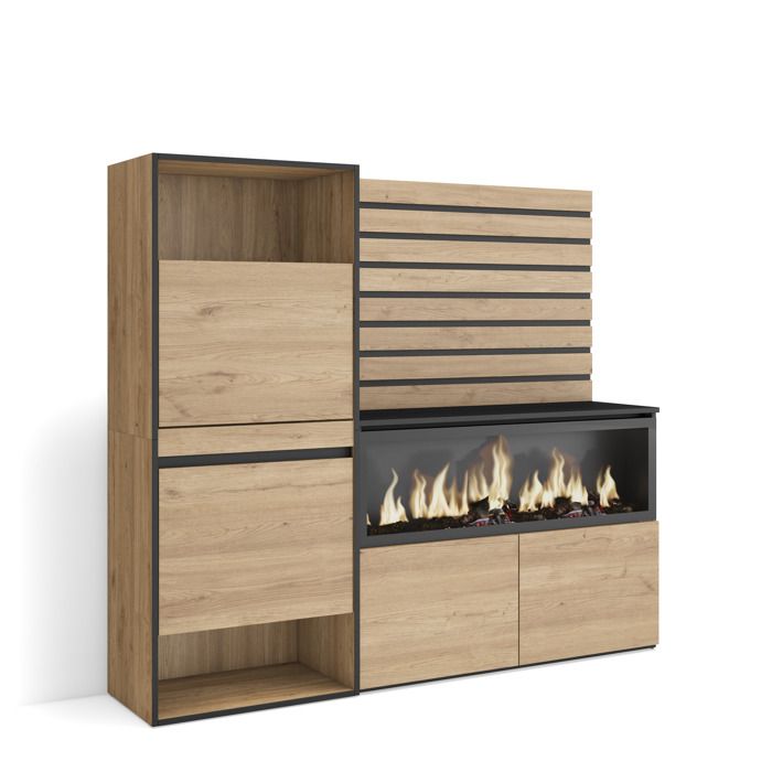 Buffet Bahut 167x35x145 cm Chambre à coucher pièce Cheminée électrique XXL Meuble à Chaussures Chêne RF3397