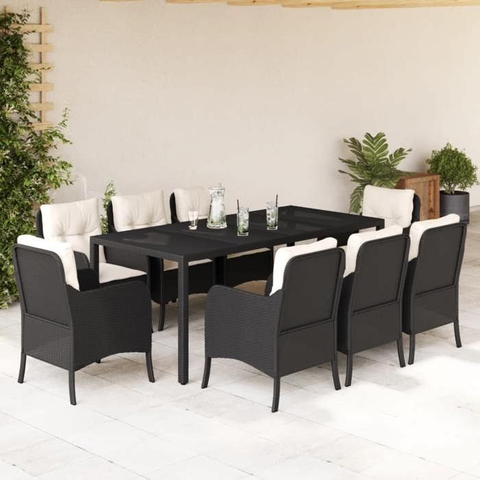 vidaXL Ensemble à Manger de Jardin avec Coussins 9 pcs Table et Chaises de Patio Meubles dExtérieur Terrasse Moderne 3211847