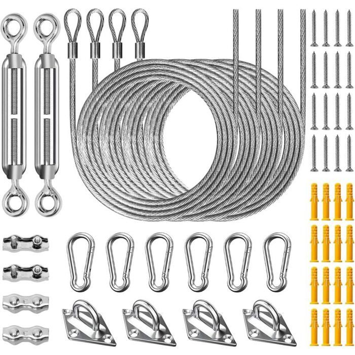 Kit de fixation pour voile dombrage patio 52 pices en acier inoxydable 304 avec tendeur et corde de 2m TAPIS