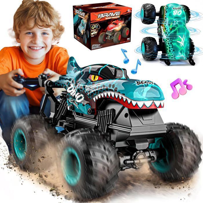 Set De 2 Voitures Télécommandées Dinosaure - Avec Lumières Et Musique - Pour Enfants 2 à 6 Ans - Charge USB