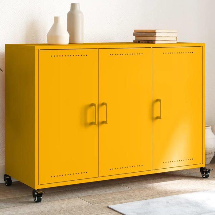 SALE 2025Meuble bas bahut vaisselier - Buffet jaune moutarde 1005x39x72 cm acier laminé à froid25 Kg 7475