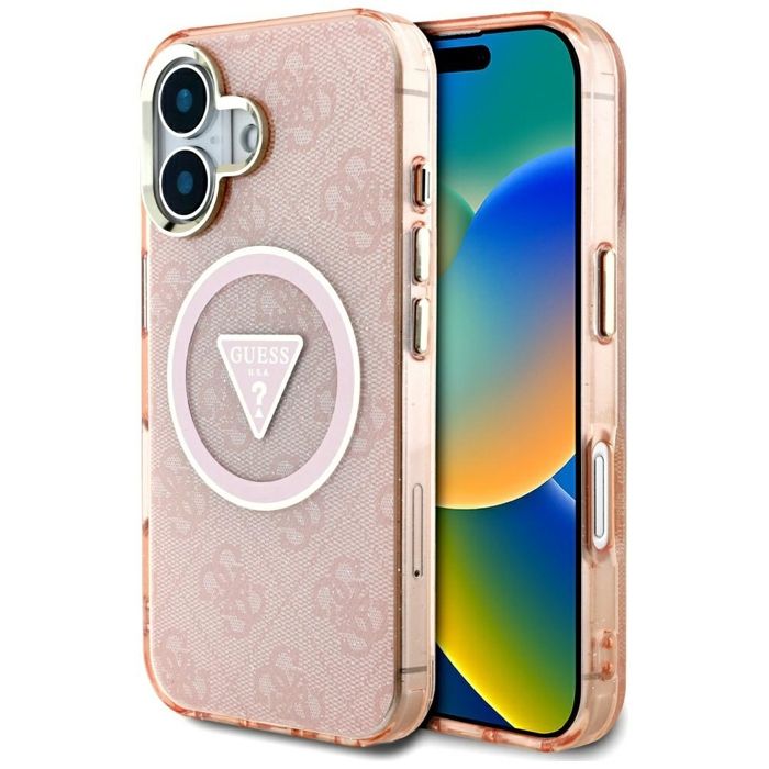 Coque Guess IML Metal Glitter 4G Circle Triangle MagSafe pour iPhone 16 - vue 2