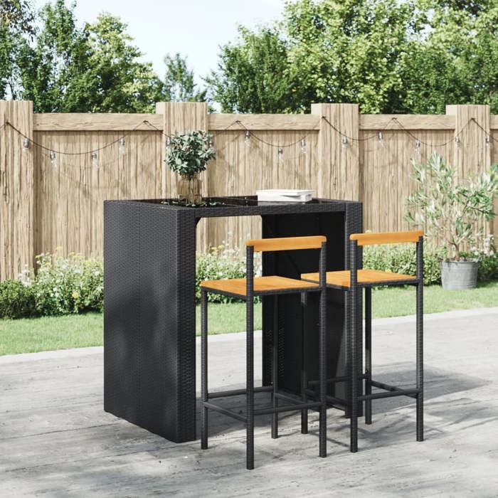 SOLDES dAutomneLot de 2 Tabourets de bar - Tabourets Hauts pour Bar-Cuisine - noir résine tressée et bois dacacia - 40x44x100cm