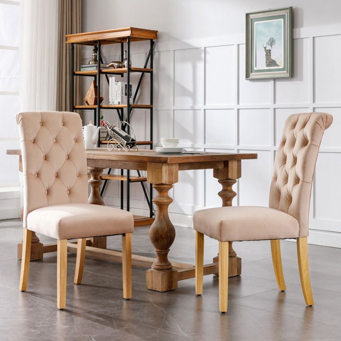 Fauteuil Nouveau Premium sense Velvet Dining Chair Set de 2 avec pieds en chêne bouton bouton chromé chaise de chambre à coucher