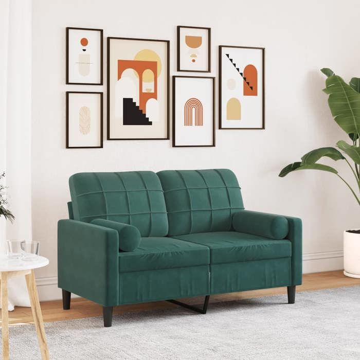 Canapé 2 places en velours - vidaXL - Vert foncé - 120 cm - 137x77x80 cm - Oreillers amovibles - Cadre en métal