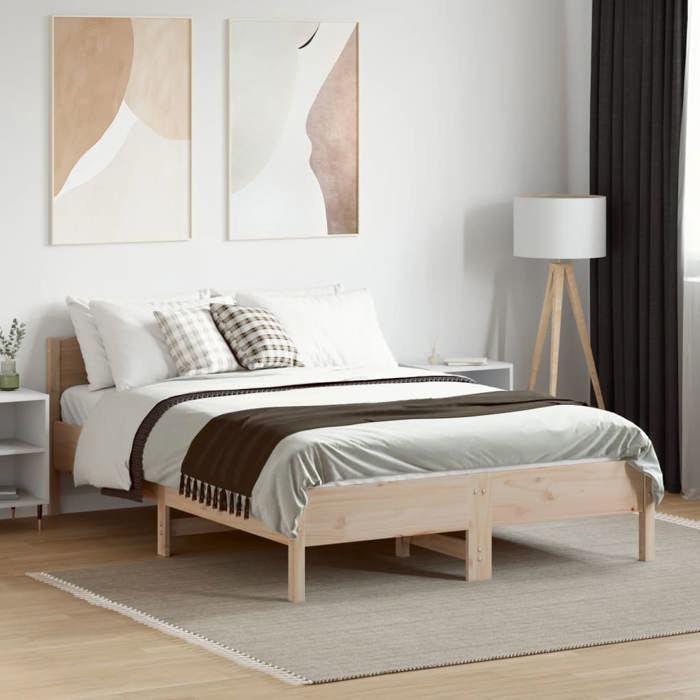 Brun 120 x 190 cm - Lit Bois - stables et durable - Cadre de lit - matelas non inclus - 120x190 cm bois de pin massif 001_274330