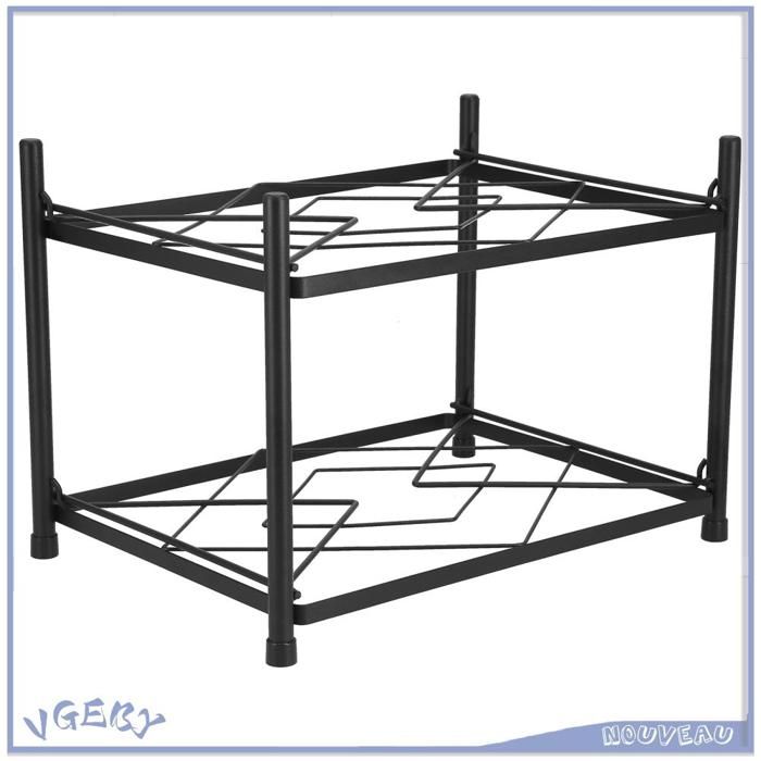 VGEBY étagère en pot Rack en pot multi-couche Pan debout meuble Support à casseroles carré noir au deuxième étage (modèle au sol)