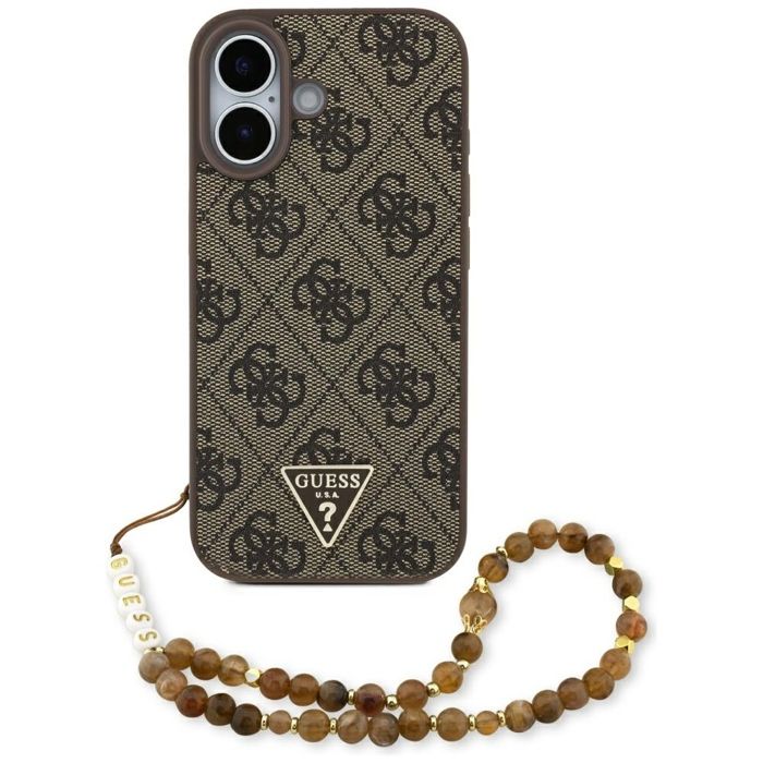 Coque Guess Hardcase 4G Strap Triangle Logo MagSafe avec dragonne de perles pour iPhone 17
