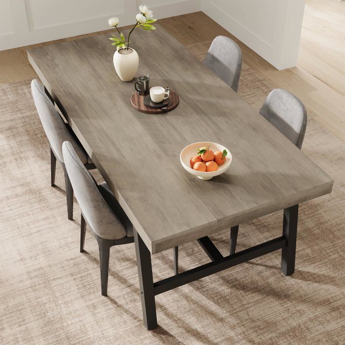 Table à manger rectangulaire - LUNSY - 180x90 cm - 6 à 8 personnes - Pieds en fer - Structure trapézoïdale