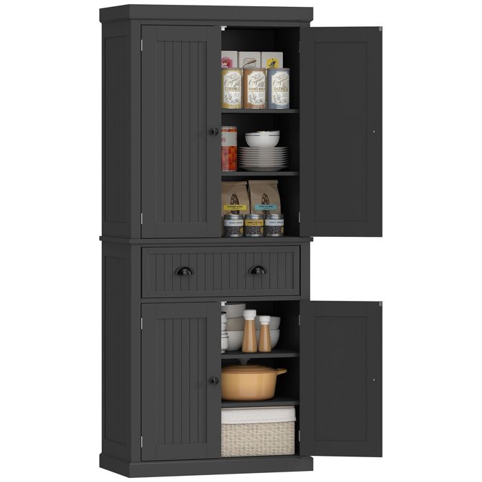 Armoire de cuisine - HOMCOM - 4 portes et tiroir - étagères réglables - MDF - 762 x 402 x 183 cm - noir