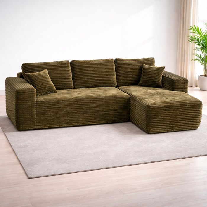 NOVA CANAPÉ D’ANGLE COMPRESSÉ - 4 PLACES -VELOUR CÔTELÉ LIME FONCÉ
