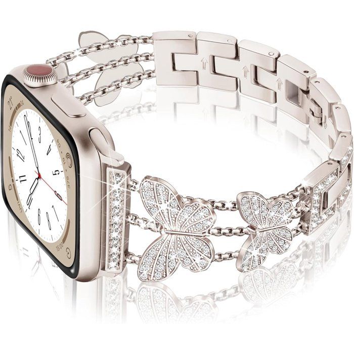 Stravo Bracelet femme bijou luxe compatible Apple Watch 44/45/46/49 mm Série 4-11 SE 1-3 Ultra 1-3 – Papillon – Starlight